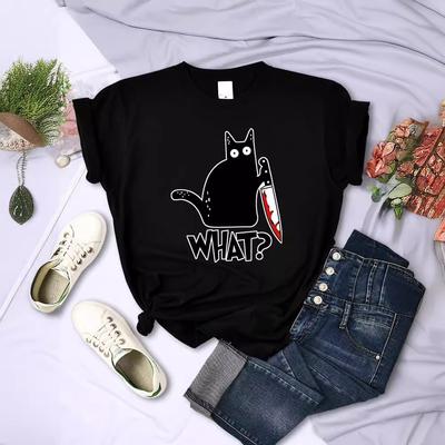 Camiseta de verano con cuello redondo y estampado, moderna, informal, bonita, de manga corta, de algodón puro para mujer