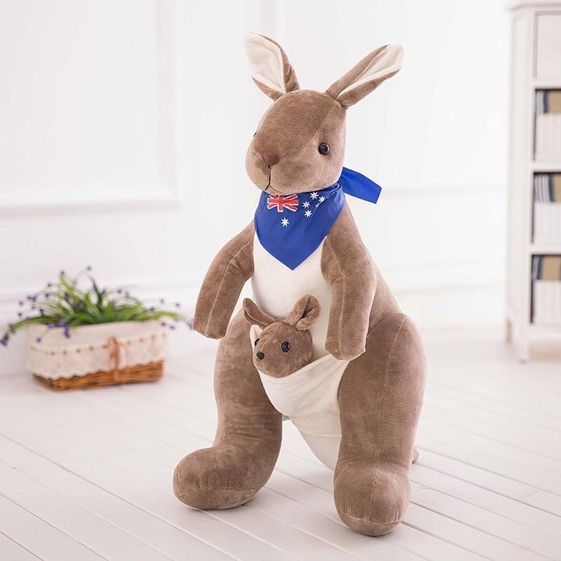 

Kangaroo Mother Child Plush Toy With Soft Crystal Stuffing For Kids Gift Idea BrownBlueScarf,32cm