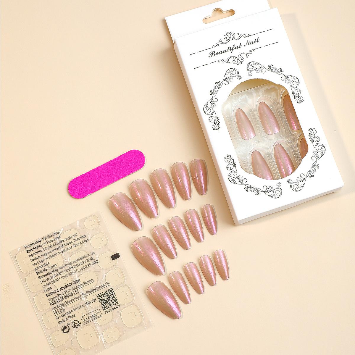 

24 шт./компл. переносные ногти с миндалем, однотонные покрытые лаком детали для дизайна ногтей, готовые съемные носимые изделия премиум-класса None