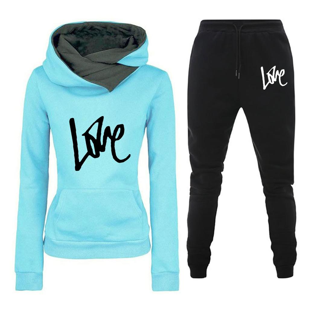 Spring and Autumn Winter Casual Sportswear Set with Love Letter Printed Women's Hoodie and Sweatshirt Set Trendy