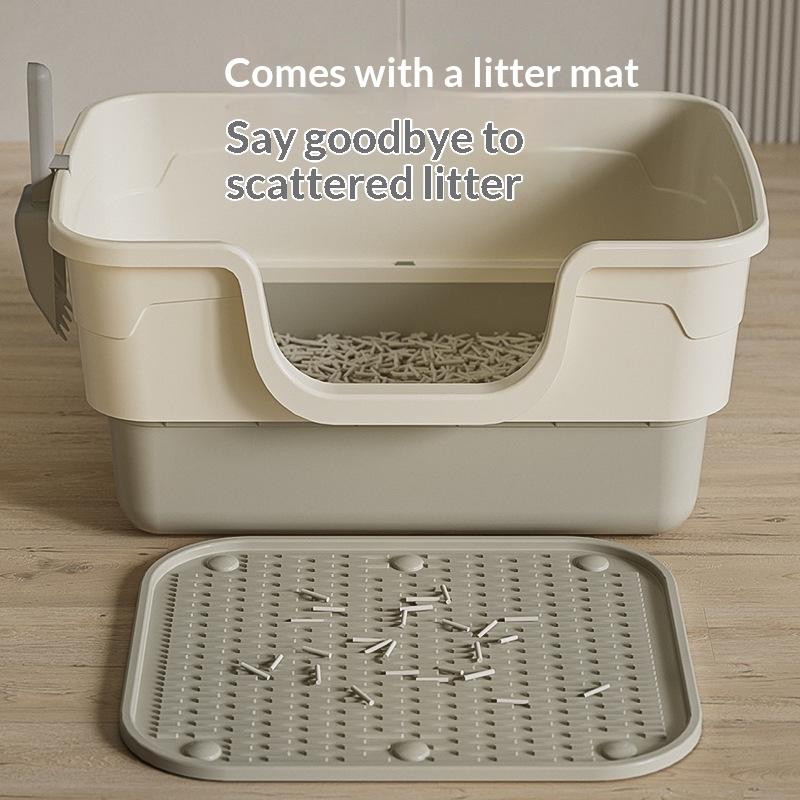 1Set Large Semi Enclosed Cat Litter Box With Free Litter Scoop Deodorant Pack Anti Splash Cat Litter Mat For Indoor Cats