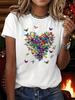Aesthetic Butterflies Heart Graphic Print T-shirt, Short Sleeve Crew Neck Casual Top for Summer & Spring, Women's Clothing