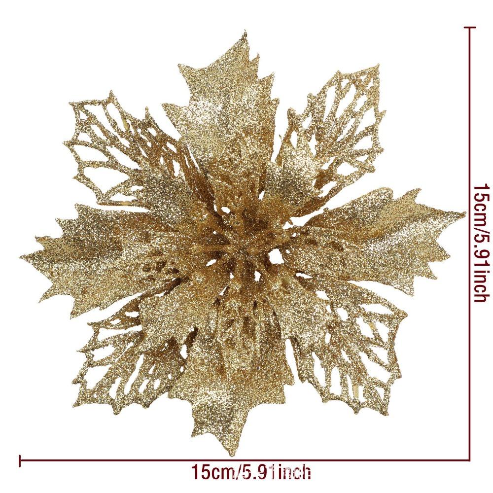 12PCS DIY Decoration Christmas Artificial Flowers 15CM Glitter Fake Flower Christmas Decor