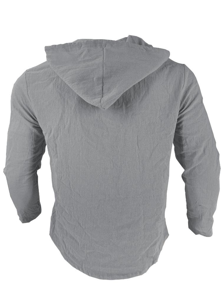 2025 New Men's Hooded T-shirt, Solid-color Cotton and Linen Men's Casual Long-sleeved Top