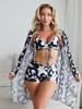 Women's Boyleg Three-Piece Swimsuit with Cardigan and Bow
