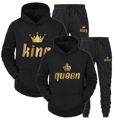 2 teile/sätze männer KÖNIG KÖNIGIN Paar Gedruckt Mit Kapuze Sweatshirt Hosen Anzüge Männer Frauen Sets