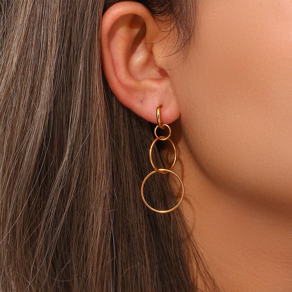 2026 Minimalist Three Hoop Drop Earrings 18K Gold Plated Personalized Waterproof Jewelry Earrings for Women Party Jewelry