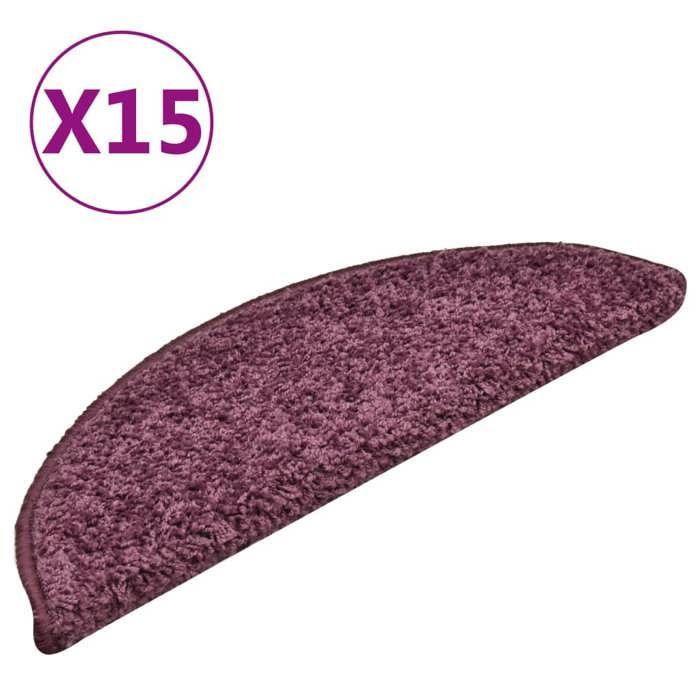 VidaXL Tapis d'escalier 15 pièces 56 x 17 x 3 cm Violet foncé Demi-rond 322384