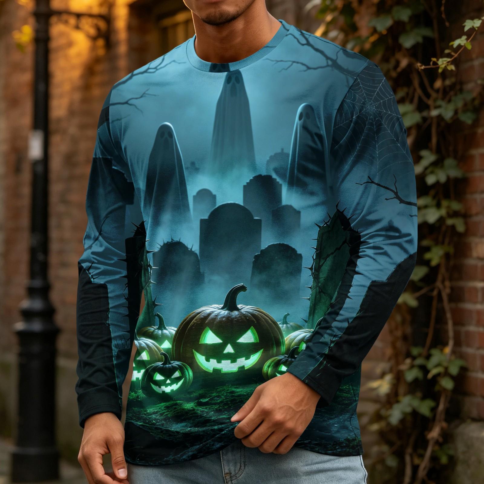 Men s Halloween Print Fashion Neck Long Sleeve T-Shirt XL