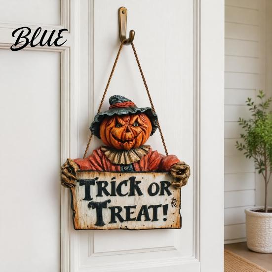 Fall Harvest Home with Scare Trick Treat or Decorations Halloween Door Sign Pumpkin Pattern Hanging Wood Decor for Shops