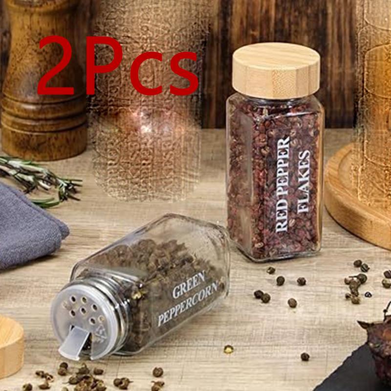 1/2 Stück 120ml Quadratische Luftdichte Glasbehälter mit Bambusdeckel Gewürzbehälter Salz-Pfefferstreuer Gewürzorganizer