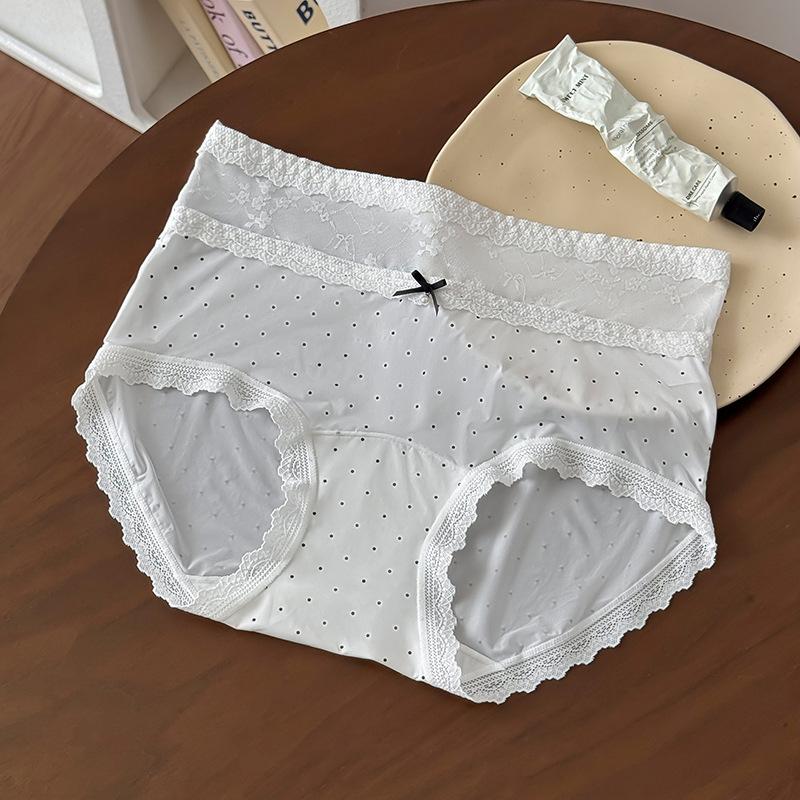 

Female Summer Thin Sweet Print Double Lace Splicing 10A Antibacterial Bottom Crotch Triangle Briefs M белый