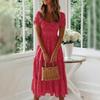 Small Flower Print Patchwork Dress Pleated Bubble Shirring Dating Vacation Short Square Neck Midi Womens Flowy A-line