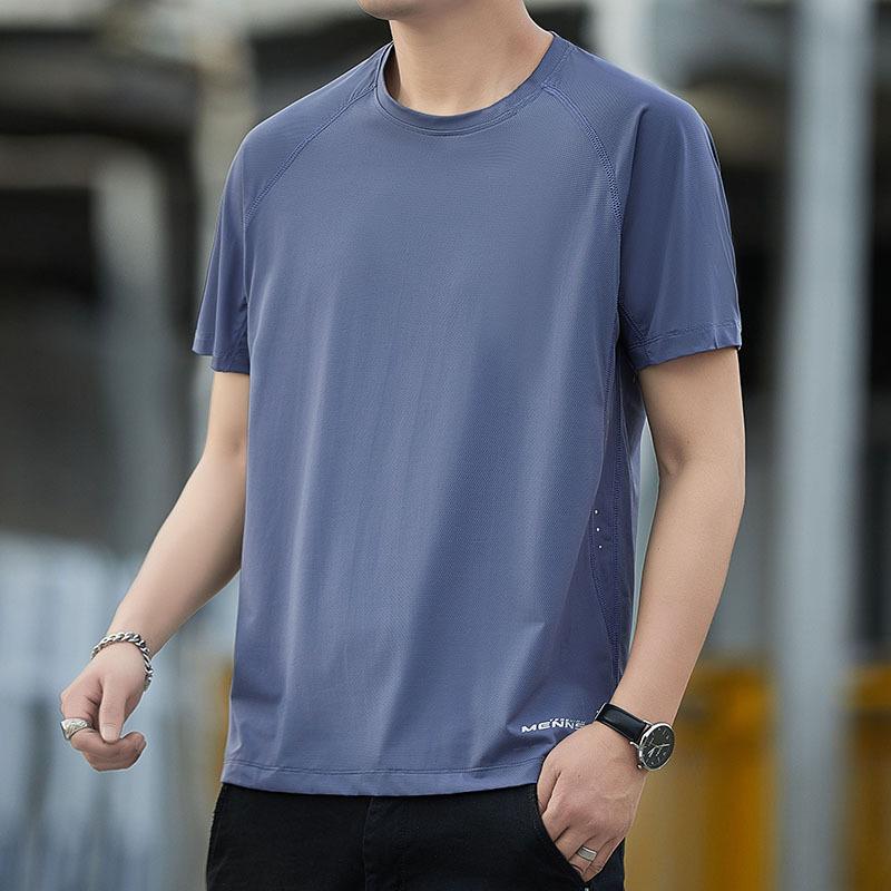 Round Neck Quick Drying Men's T-shirt Men's Sports Running and Fitness Suit Top Ice Silk Short Sleeves