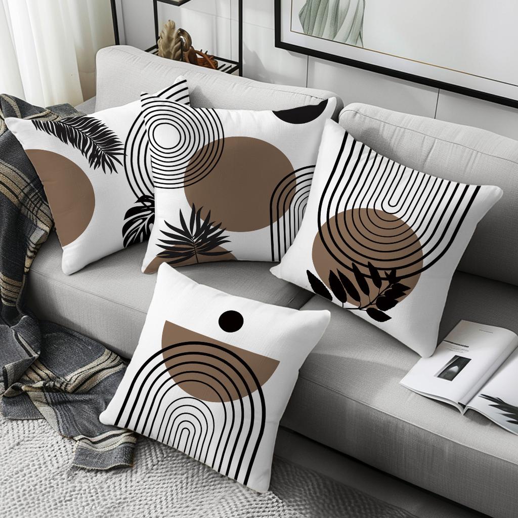 Cuscini Decorativi Moderni con Stampa di Foglie a Motivo Geometrico, Federa in Poliestere, Copricuscino Decorativo per Divano, Cuscino per Testiera