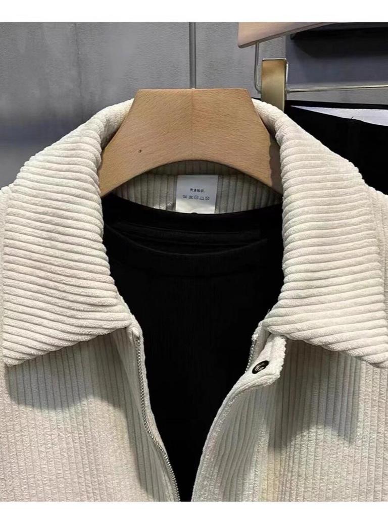 Autumn Korean Trendy Men's Corduroy Jacket - Solid Color, Warm, Cool Zipper Design