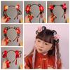 Red Flower Tassel Hairband Pigtail Wig Chinese Style Hair Hoop Fashion Hanfu Wig Headband  Children