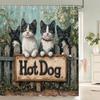 Cartoon Lovely Cat and Dog Shower Curtain Funny Animal Flowers Printed Bathroom Bath Curtain Home Decoration Curtain With Hooks