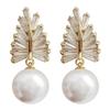 Elegant Wheat Ear Stud Earrings: Faux Pearl & Zircon