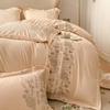 Luxury French Cotton Flannel Bedding Set: 4-Piece Thick Warm Duvet Cover & Fitted Sheet for Autumn/Winter.