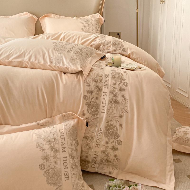 Luxury French Cotton Flannel Bedding Set: 4-Piece Thick Warm Duvet Cover & Fitted Sheet for Autumn/Winter.