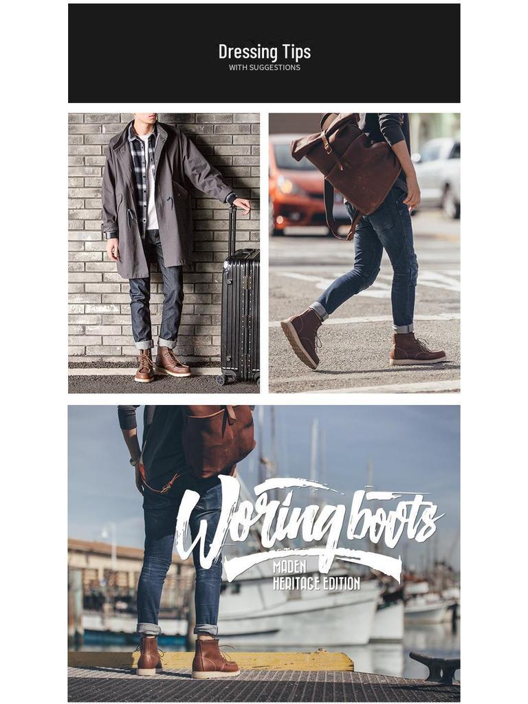 Herren Amerikanische Retro 875 Khaki Leder Martin Stiefel - Britischer Stil Mid-Cut Gelbe Arbeitsstiefel