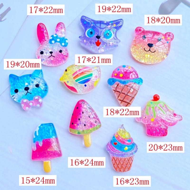 10/20 Peças Fofas Mini Brilhante Desenho Animado Animais/Sorvete Costas Planas Resina Scrapbooking DIY Joias Artesanato Decoração Acessórios G69