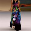 Fashion Style 3D Print Dress Animal Pattern Stage Show Stylish Clothing V Neck Sleeveless Pocket Maxi Dress