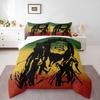 3 Piece Bedding Set with Duvet Cover and 2 Pillowcases - Bob Marley Rasta Silhouette Dreadlocks Print - Green Yellow Red Music Decor for Fans