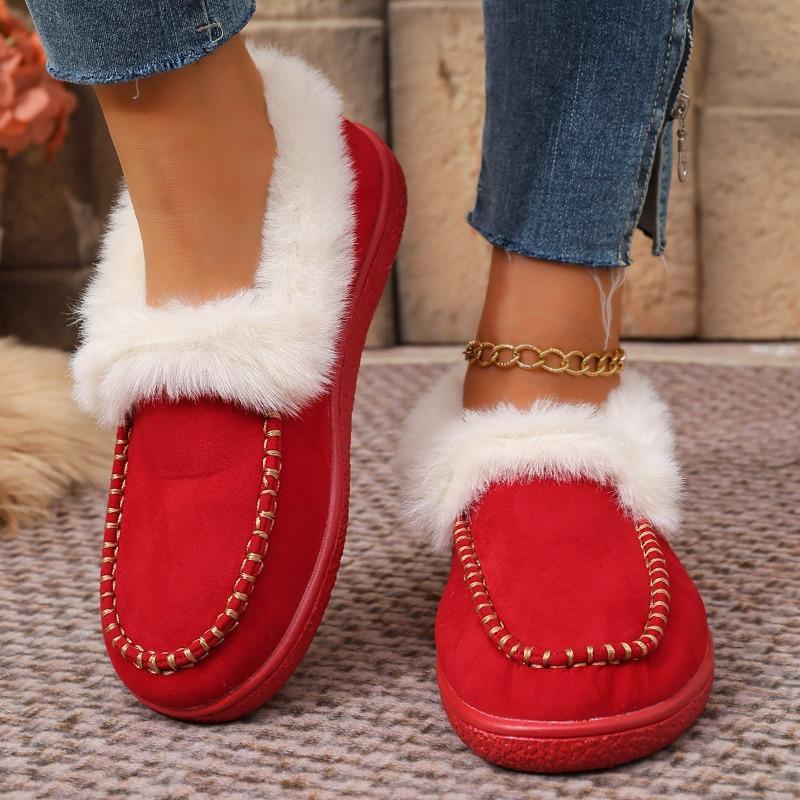 Women's Retro Fuzzy Round-Toe Cotton Shoes - Fleece-Lined, Thickly Padded, Flat Sole. Stylish, Versatile & Cozy Winter Footwear, Ideal for Wholesale