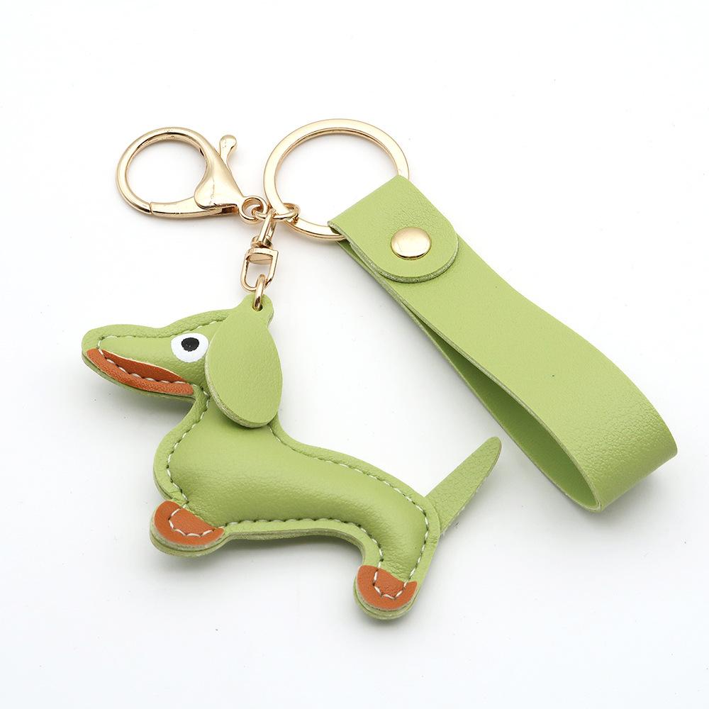 

Cute Sausage Dog Bag Strap Keyring Laser Personalized Key Chain Ring Custom Number Leather Car Keychain for Man Woman NO LOGO зелений