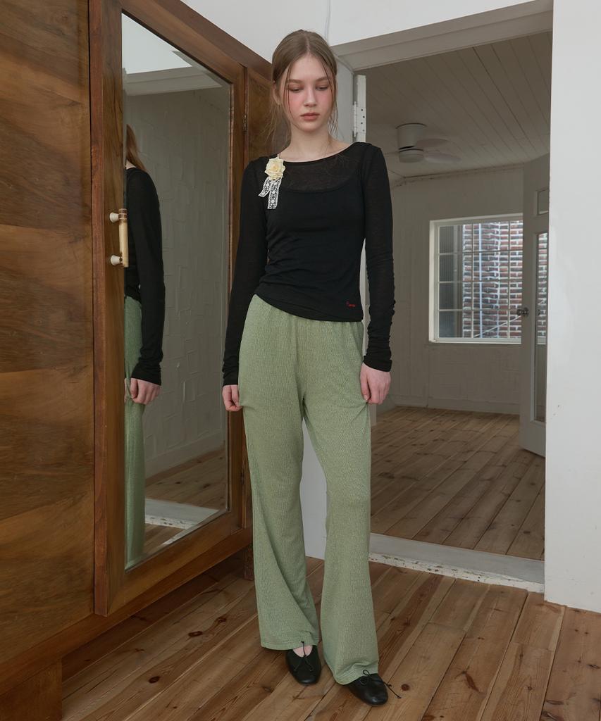 PISCESS Crinkle Easy Elastic Waist Pants_Light Green