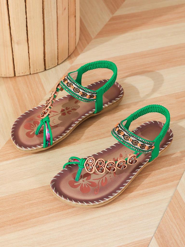 Bohemian Ethno Damen Perlen Sommer Strand Sandalen