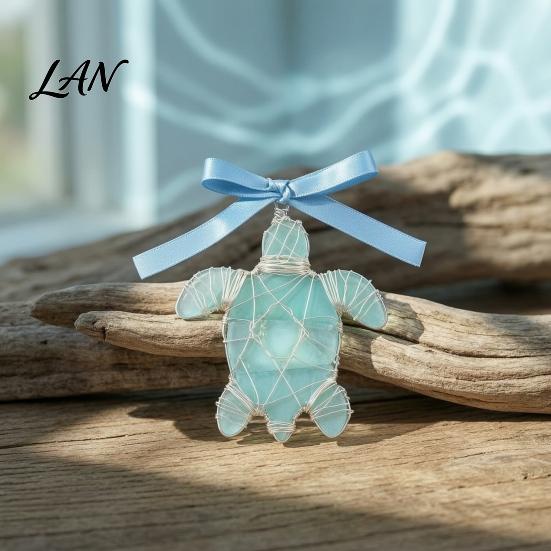 Handcrafted Marine Life Ornaments Handmade Sea Glass Ocean Ornaments, 2D Wire Wrapped Coastal Christmas Tree Decoration, Inspired Hanging Turtle