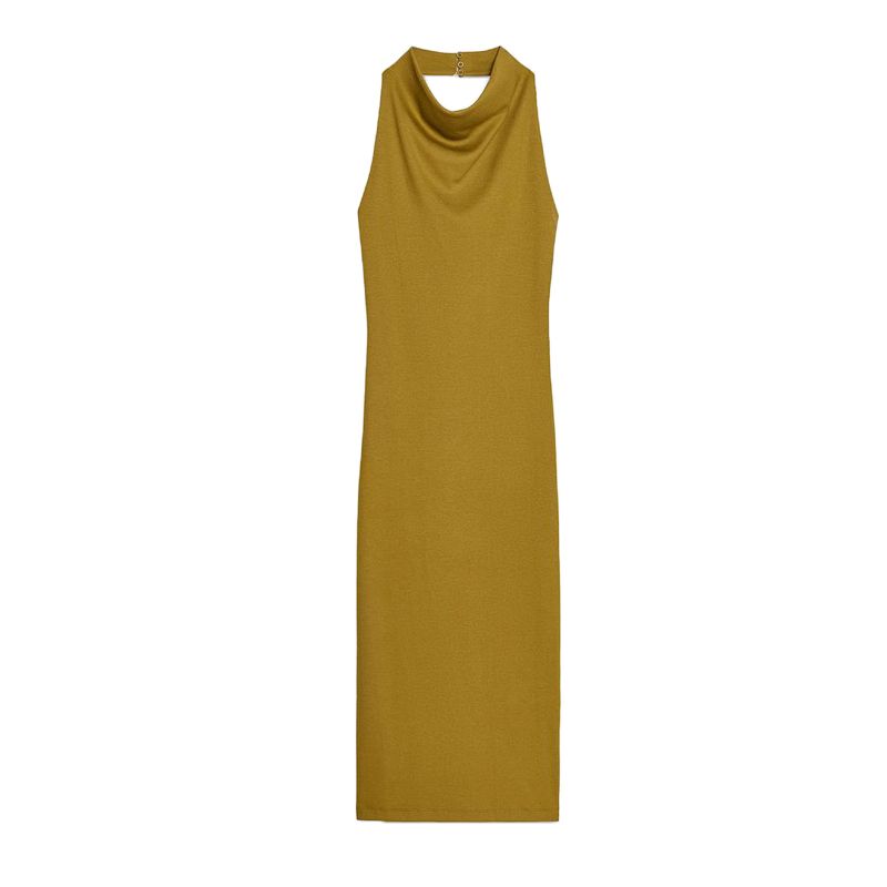 Spring New Women's Clothing Vertical Open Back Hanging Collar Sleeveless Elegant Long Midi Skirt Dress 1044155