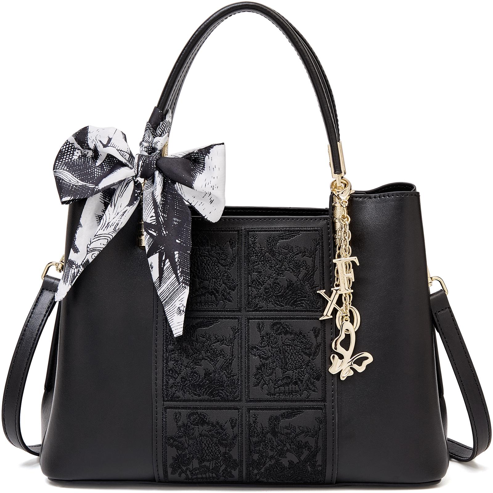

FOXER Lady s Crossbody Bag Split Leather Handbag New Design Chinese Style Embroidery Elegant Shoulder Bag Gift for Mom
