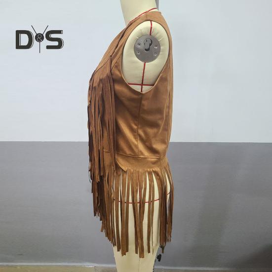 Kobiety kostium hipisowski stroje Retro rozkloszowane spodnie kamizelka z frędzlami zestaw opasek na Halloween Cosplay taniec w klubie nocnym