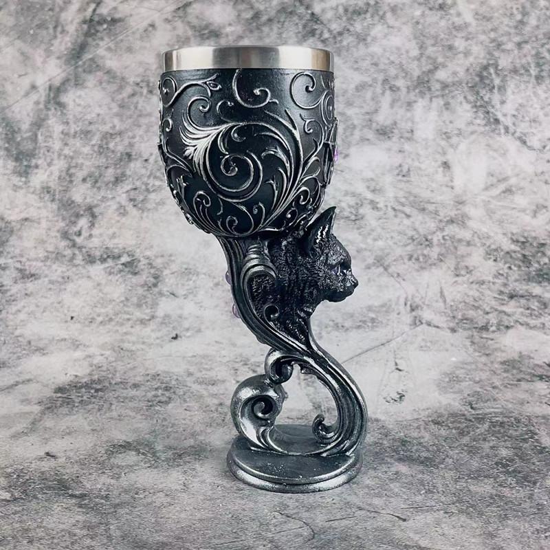Calice da Vino in Acciaio Inossidabile Graal del Drago Scultura Tridimensionale Creativa 3D Coppa Medievale Retrò per Coppia Coppa da Vino Rosso in Resina
