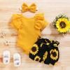 MAITA Baby Summer Clothing Newborn Baby Girl Floral Clothes Short Sleeve Romper Jumpsuit+Sunflower Tutu Shorts 3Pcs Outfits Set