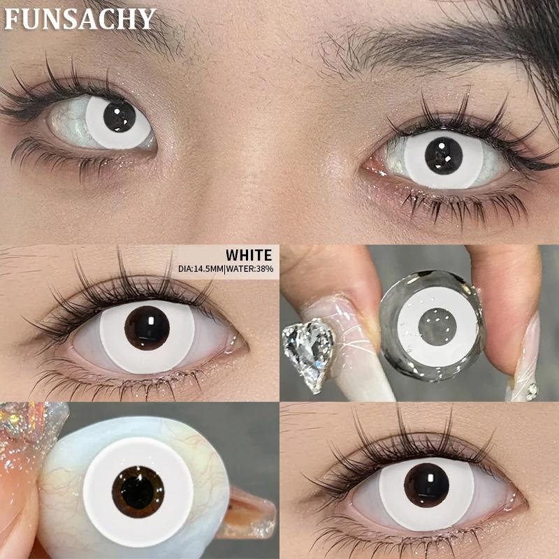 

FUNSACHY 1 пара вампирских черных контактных линз для косплея, линзы для больших глаз, красные, белые, аниме, косплей, косметика для зрачков, годовое использование