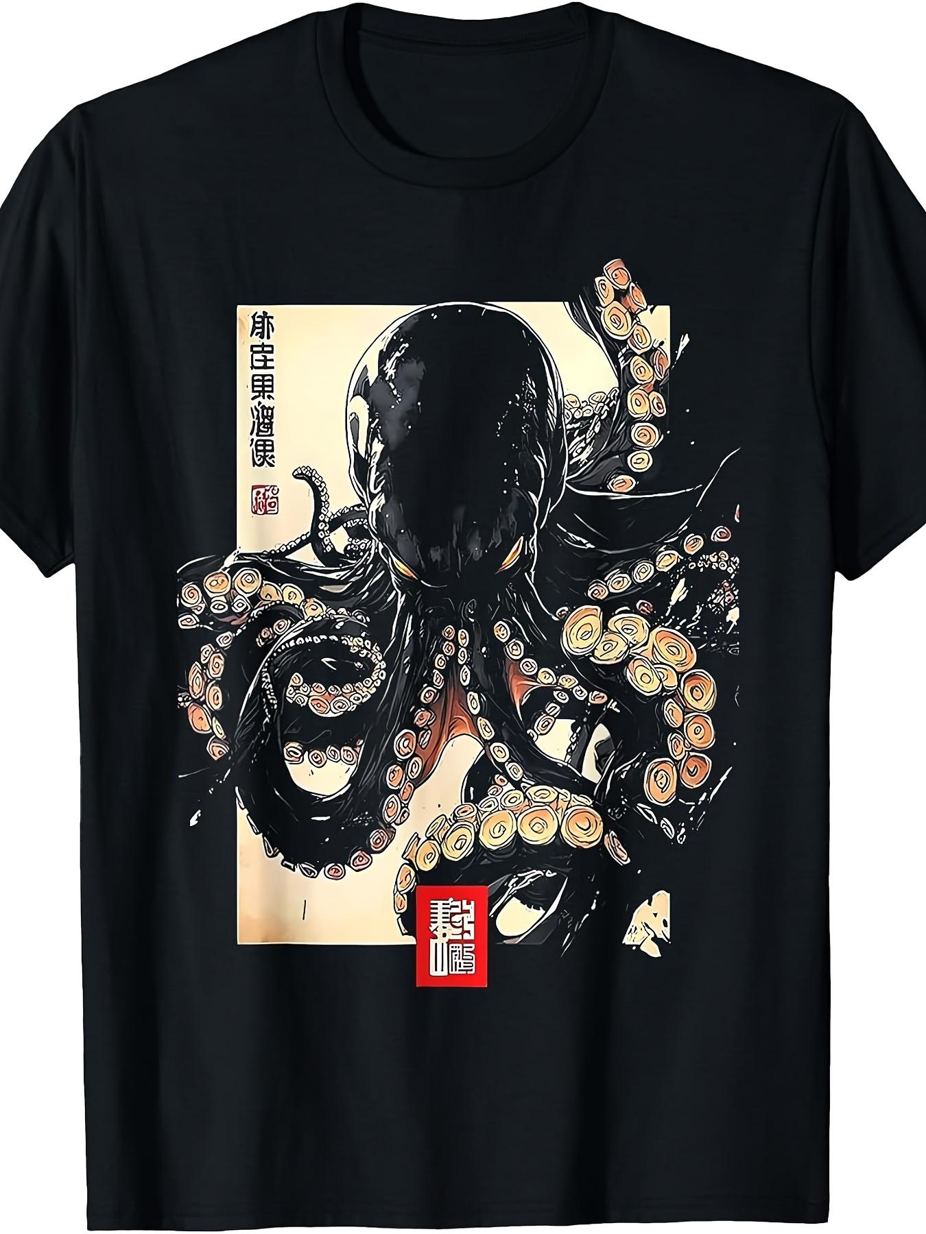 Dark Octopus Japanese Art Print T-Shirt Same Style for Men and Women 2025 Summer Short-sleeved Printed T-shirt Pure 220G S разноцветный