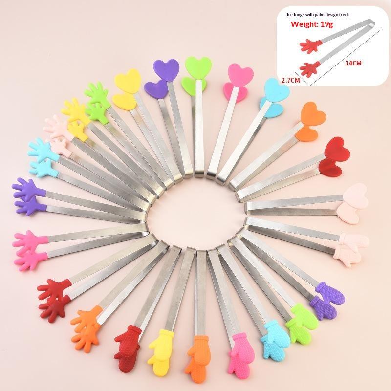 Pinças Mini para Lanches de Silicone e Aço Inoxidável Pegas Antiderrapantes Churrasco Pão Cubo de Gelo Clip Acessórios de Cozinha Churrasco