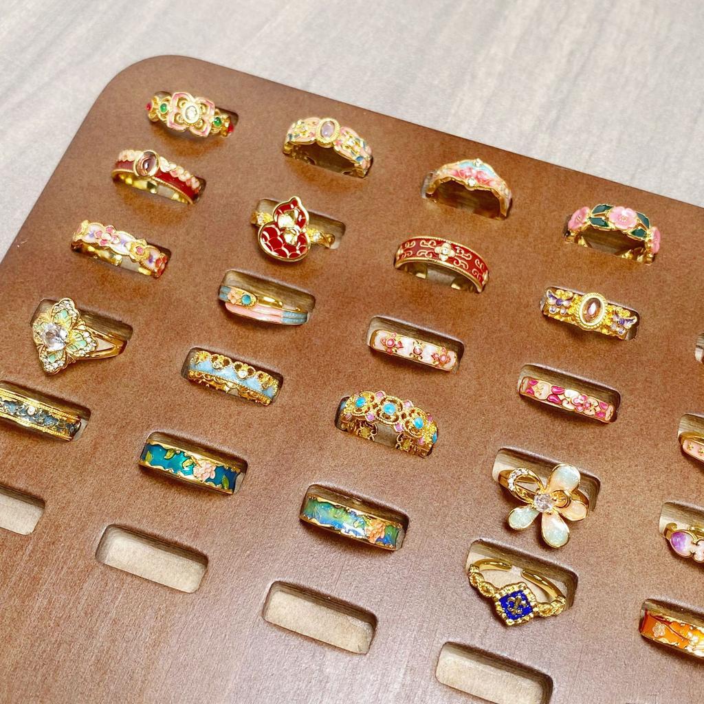 Medieval Vintage Colored Enamel Flower Butterfly Opening Ring Female Retro Niche High-End Light Luxury Ring