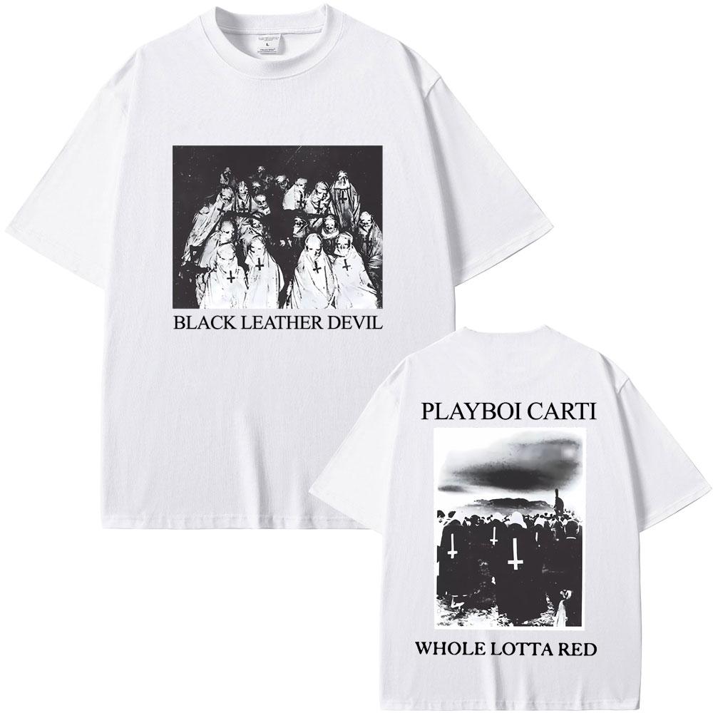 Rapper Playboi Carti Black Leather Devil Whole Lotta Red Graphic T Shirt Men Vintage Oversized Tshirt Cool Hip Hop Opium T-shirt