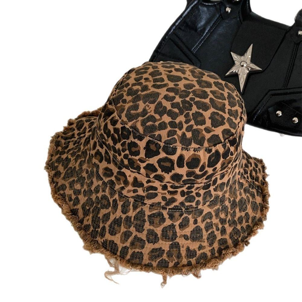 Leopard Print Women's Fisherman Hat Distressed Washed Mountaineering Hat Outdoor Activities
