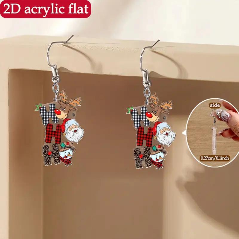 Cross-border new Christmas Deer earrings creative cute cartoon letters HO Santa Claus and snowman earrings