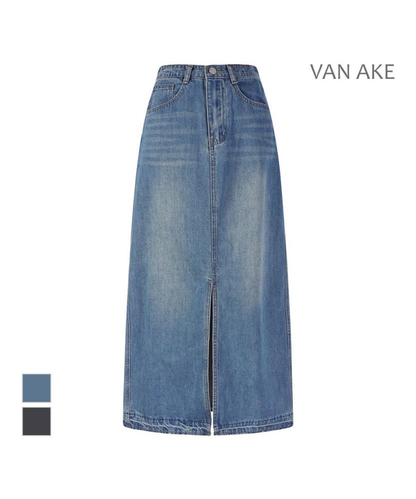 VANAKE Washed Denim Slit Skirt_Vb49Dkm203Z