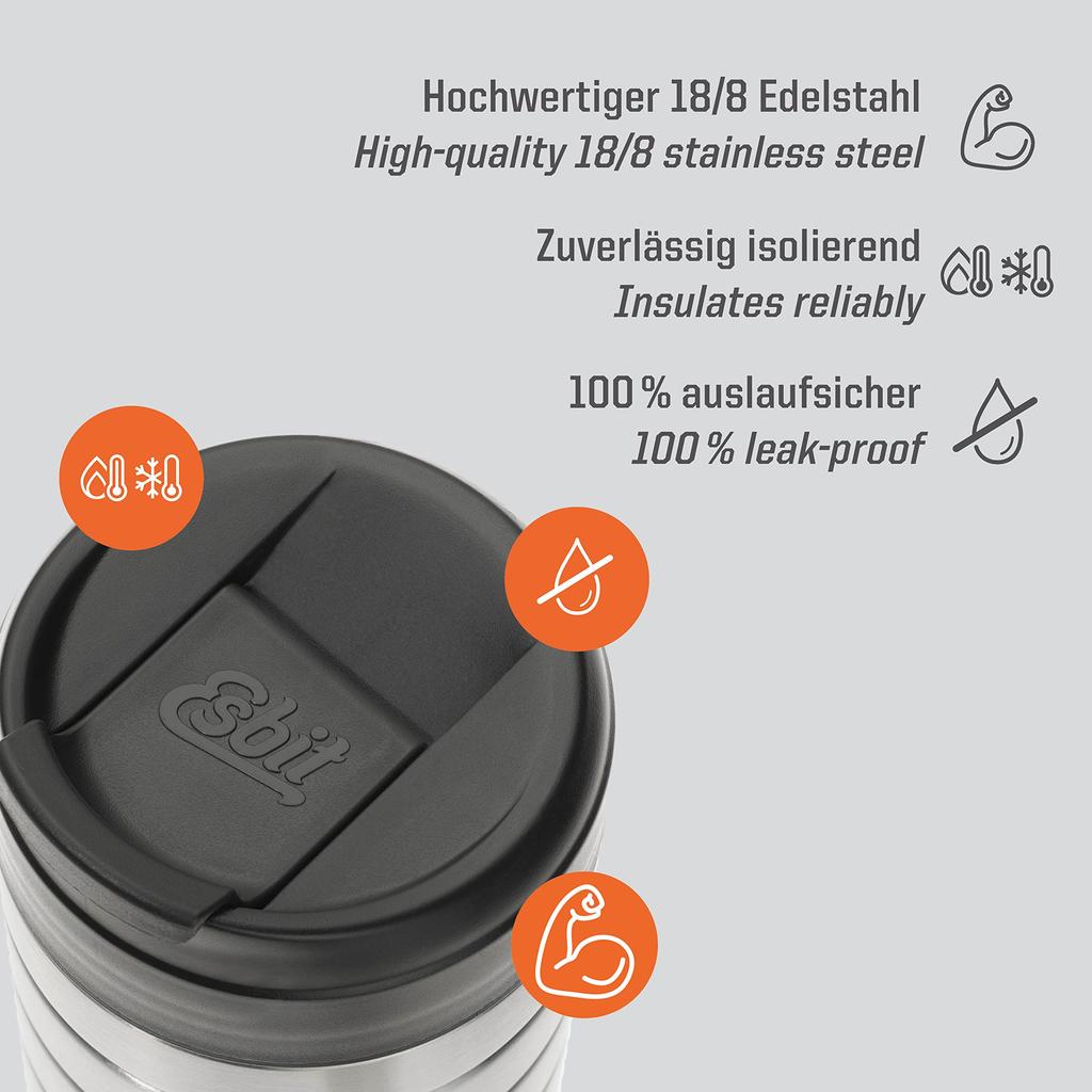 Esbit Outdoor Camping Insulated Mug Majoris Thermo Mug with Flip-Top Lid, Silver, 450ml ESMGF450TLS