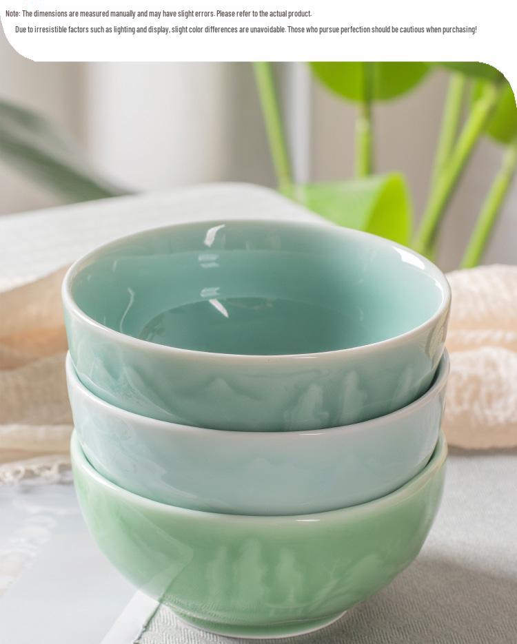 2024 Elegante 5-Zoll Celadon Keramik Reisschale mit Landschaftsrelief