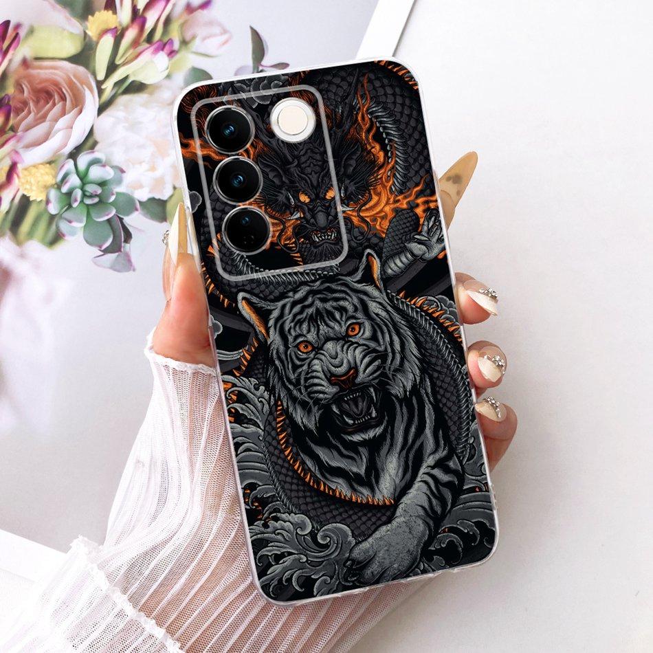For Vivo V27 V27Pro Cool Dragon Tiger Pattern Phone Case For Vivo V 27 V27 Pro V2230 V2231 Soft Silicone TPU Cases